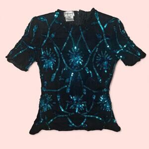 Vtg silk black and blue top